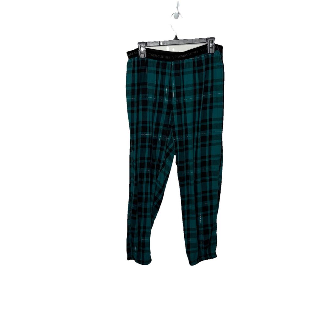 Victorias Secret Pajama Green Black Flannel Jogger PJ Pants Size large Womens